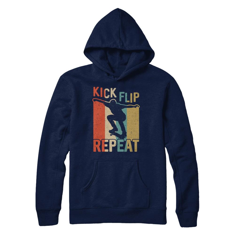 Kick Flip Skateboarding Repeat Vintage Skate-T-Shirt & Hoodie-Pullover Hoodie-Navy