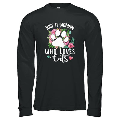 Just A Woman Who Loves Cats-T-Shirt & Tank Top-Long Sleeve T-Shirt-Black