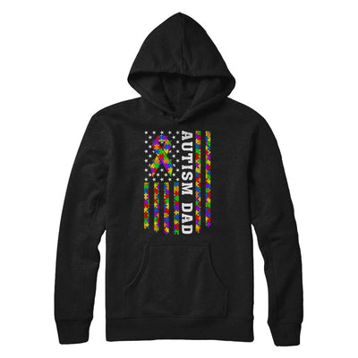 Proud Autism Dad Daddy Autistic Us Flag Fathers Day-T-Shirt & Hoodie-Pullover Hoodie-Black