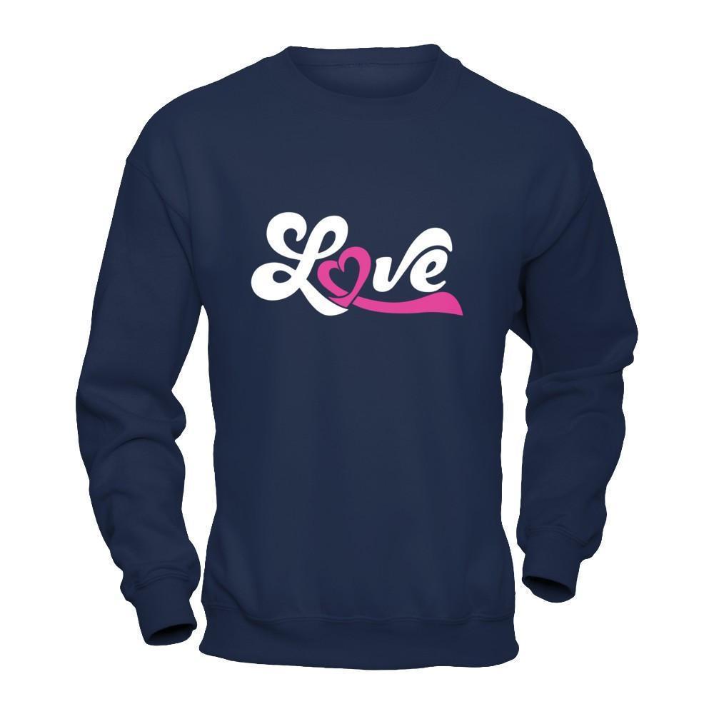 Love Pink Awareness Ribbon-T-Shirt & Hoodie-Crewneck Sweatshirt-Navy
