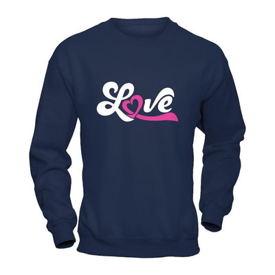 Love Pink Awareness Ribbon-T-Shirt & Hoodie-Crewneck Sweatshirt-Navy