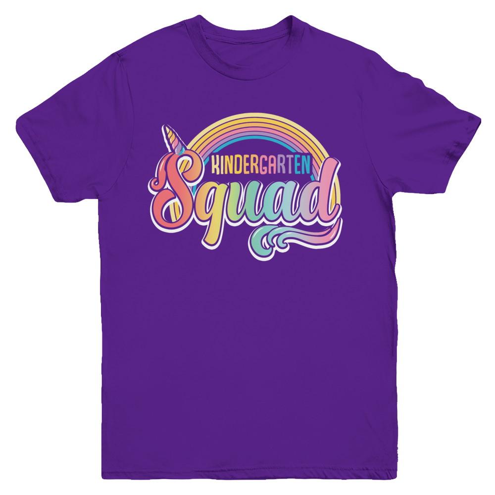 Kindergarten Squad Cute Rainbow Unicorn Back To School Youth-Youth Shirt-Youth T-Shirt-Purple