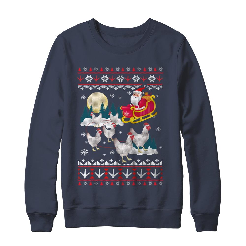 Funny Chicken Ugly Christmas Sweater Gifts-T-Shirt & Sweatshirt-Crewneck Sweatshirt-Navy