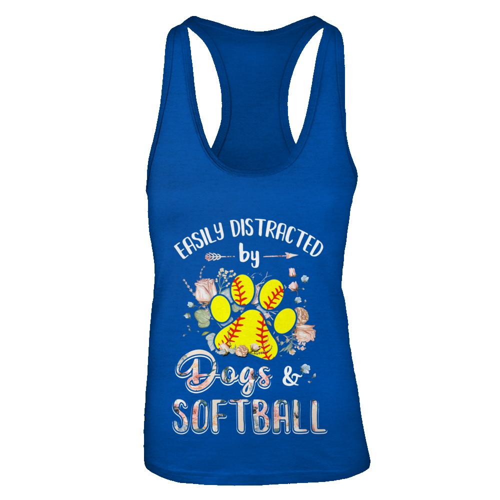 Easily Distracted By Dogs And Softball-T-Shirt & Tank Top-Women's Ideal Racerback Tank-Royal