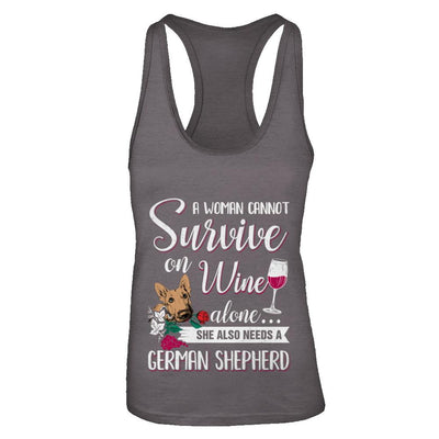 A Woman Can't Survive On Wine Alone German Shepherd Dog-T-Shirt & Tank Top-Women's Ideal Racerback Tank-Dark Grey