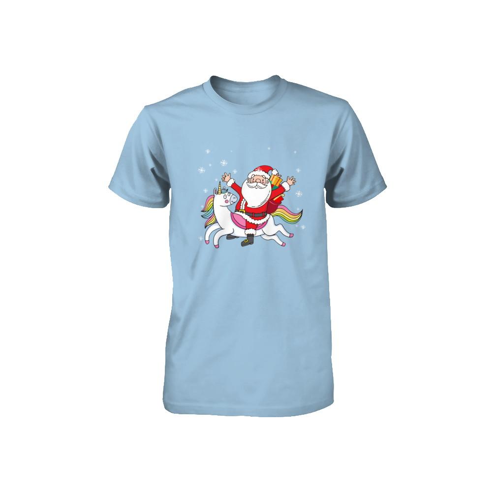 Santa Riding Unicorn Christmas Kids Girls Women Xmas Youth-Youth Shirt-Toddler T-Shirt-Light Blue