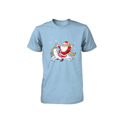 Santa Riding Unicorn Christmas Kids Girls Women Xmas Youth-Youth Shirt-Toddler T-Shirt-Light Blue