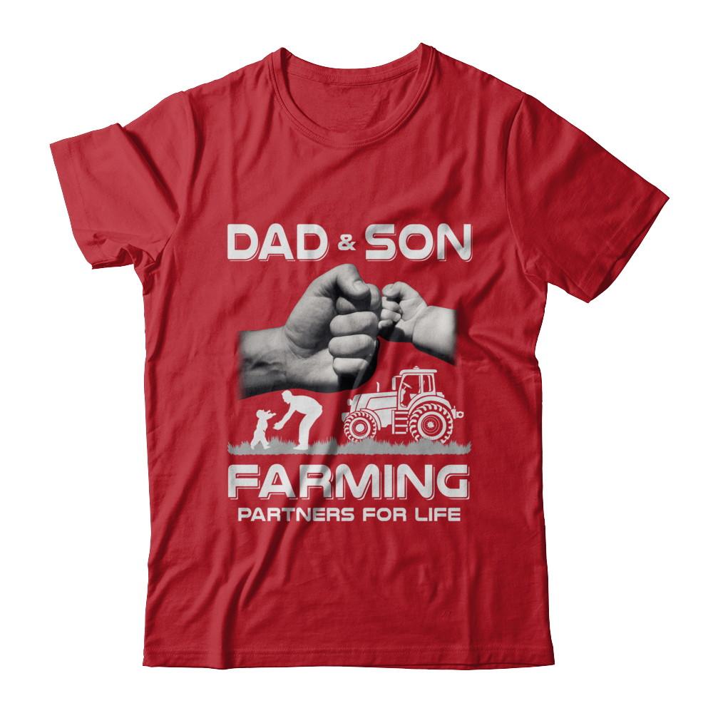 Farmer Dad And Son Farming Partners For Life Fathers Day-T-Shirt & Hoodie-Classic T-Shirt-Red