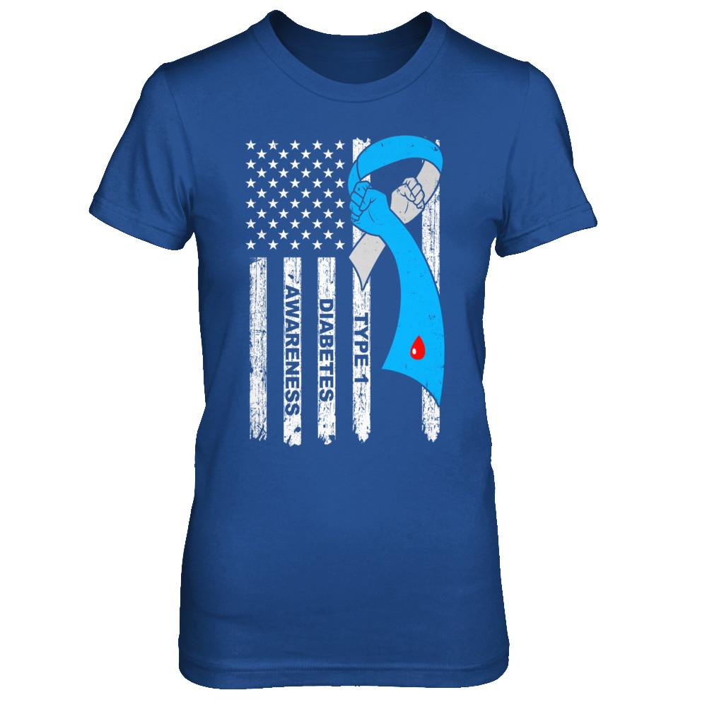 Type 1 Diabetes Awareness Support T1D Flag Ribbon-T-Shirt & Hoodie-Women's T-Shirt-Royal