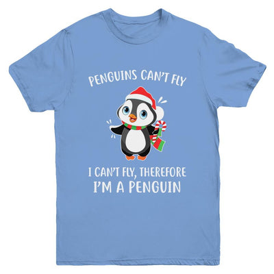 Funny Penguin I Can't Fly Christmas Gift Youth-Youth Shirt-Youth T-Shirt-Carolina Blue