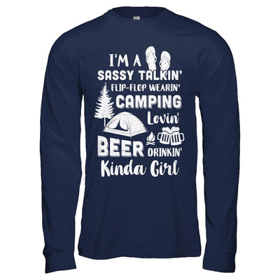 Sassy Talking Flip-Flop Camping Beer Kinda Girl-T-Shirt & Hoodie-Long Sleeve T-Shirt-Navy