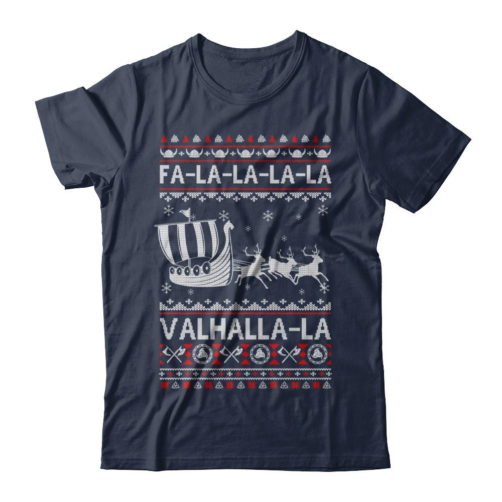 Fa La La Valhalla Viking Ship Ugly Christmas Sweater-T-Shirt & Sweatshirt-Classic T-Shirt-Navy