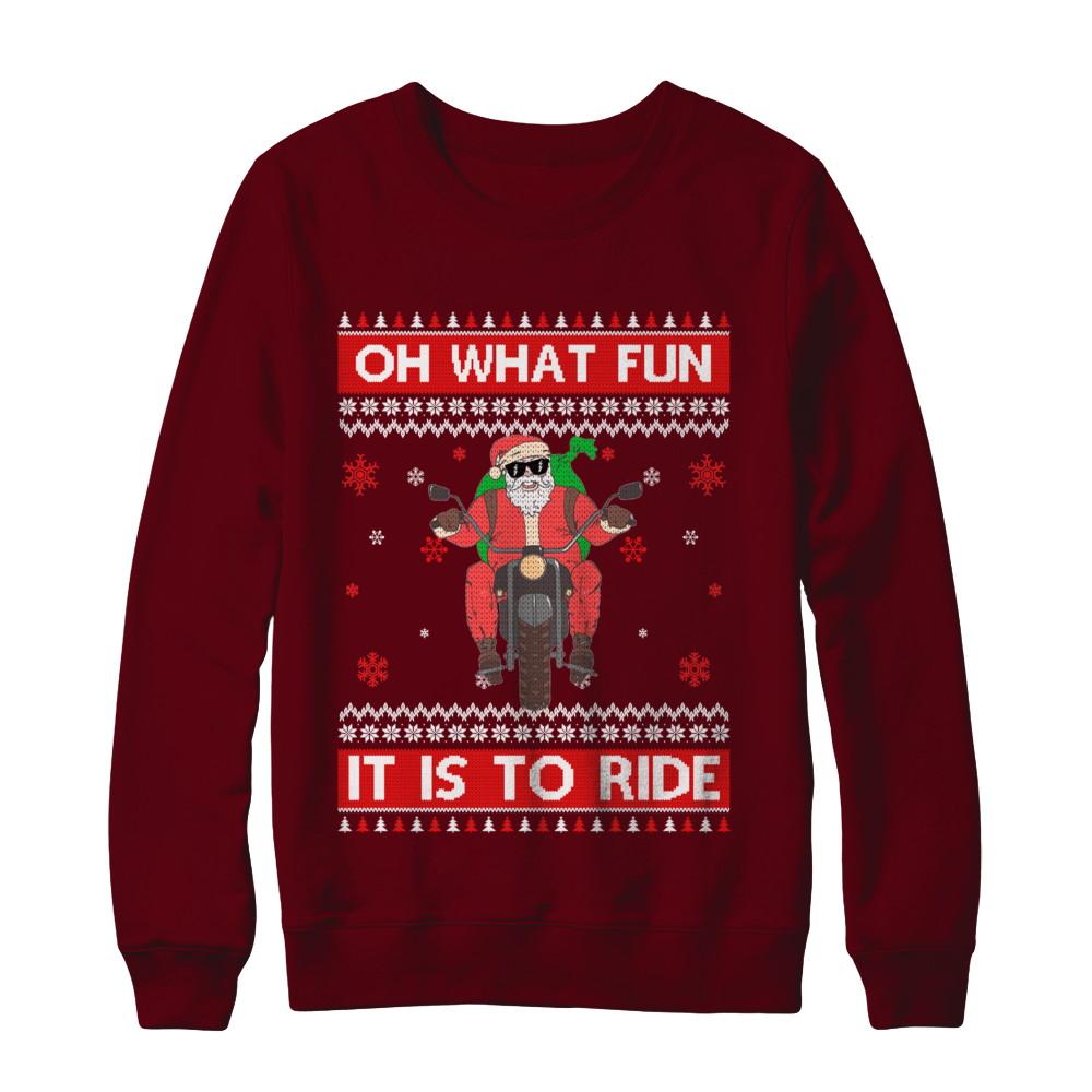 Oh What Fun It Is To Ride Motorcycle Christmas Sweater-T-Shirt & Sweatshirt-Crewneck Sweatshirt-Maroon