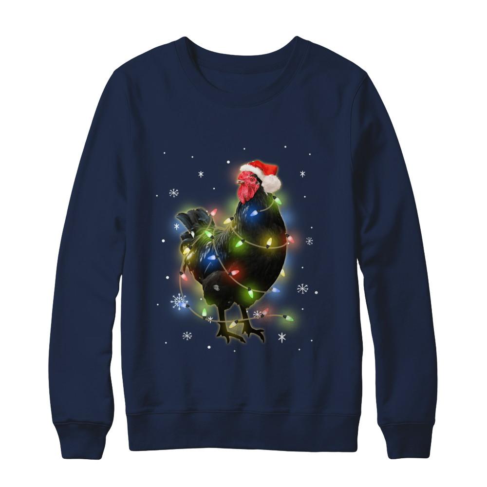 Funny Chickmas Lights Chicken Lights-T-Shirt & Sweatshirt-Crewneck Sweatshirt-Navy