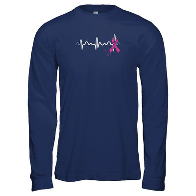 Breast Cancer Heartbeat Awareness-T-Shirt & Tank Top-Long Sleeve T-Shirt-Navy
