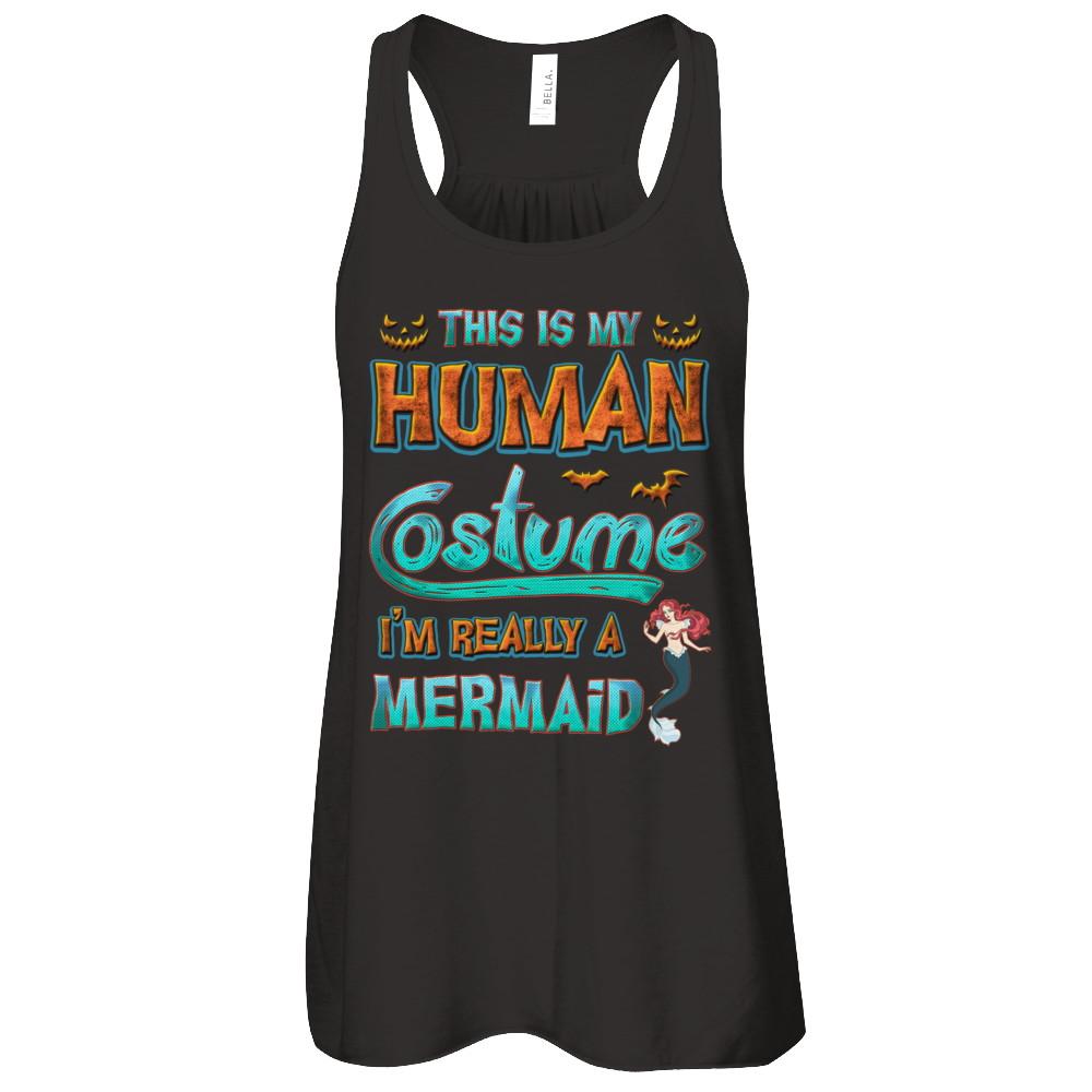 Mermaid Halloween My Human Costume I'm Really A Mermaid-T-Shirt & Tank Top-Women's Flowy Racerback Tank-Black