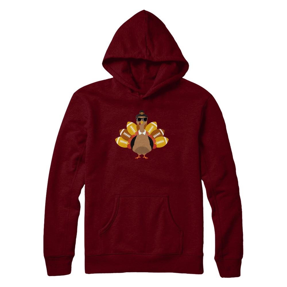 Turkey And Football Thankful Funny Thanksgiving-T-Shirt & Hoodie-Pullover Hoodie-Maroon