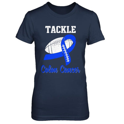 Football Survivor Tackle Blue Colon Cancer Awareness-T-Shirt & Hoodie-Women's T-Shirt-Navy