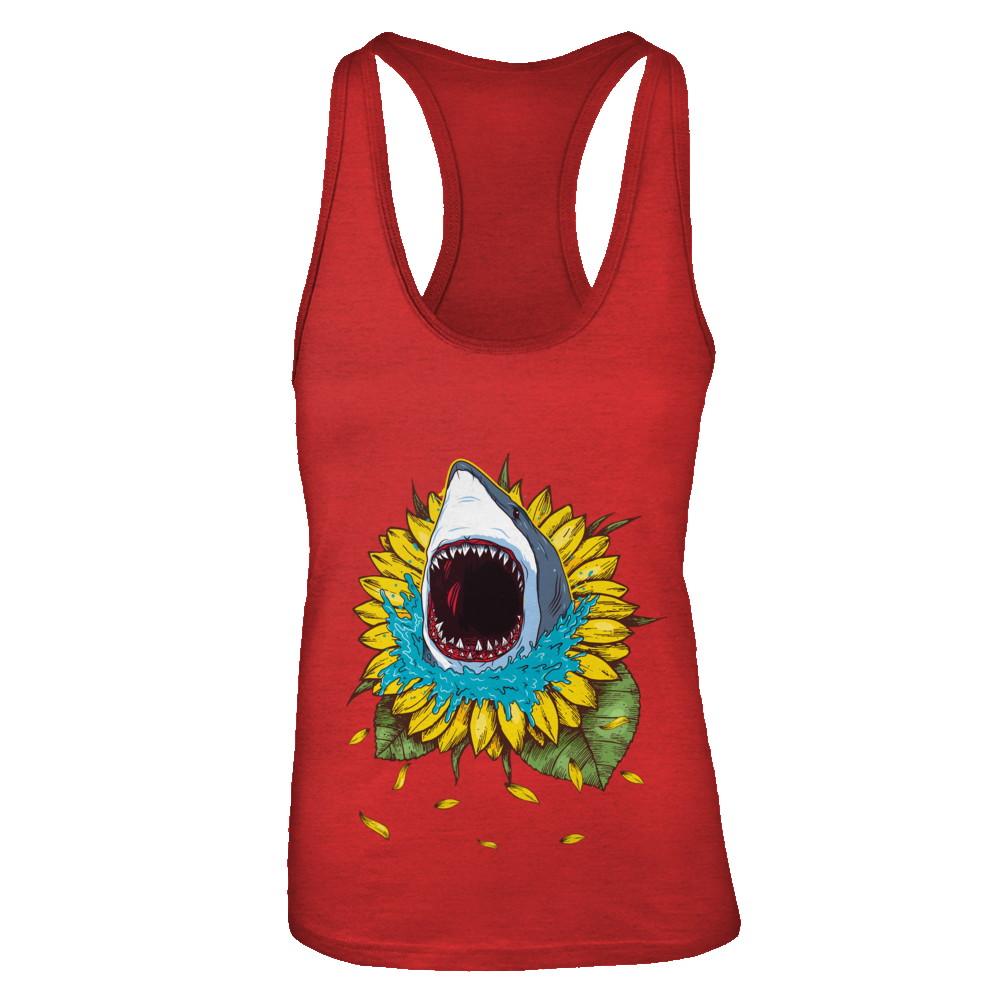 Shark Sunflower Funny Shark Lover Gift-T-Shirt & Tank Top-Women's Ideal Racerback Tank-Red