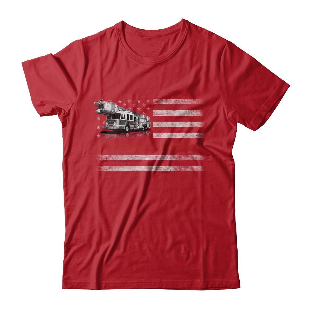 Patriotic Fireman American Flag Thin Red Line Firefighter-T-Shirt & Hoodie-Classic T-Shirt-Red