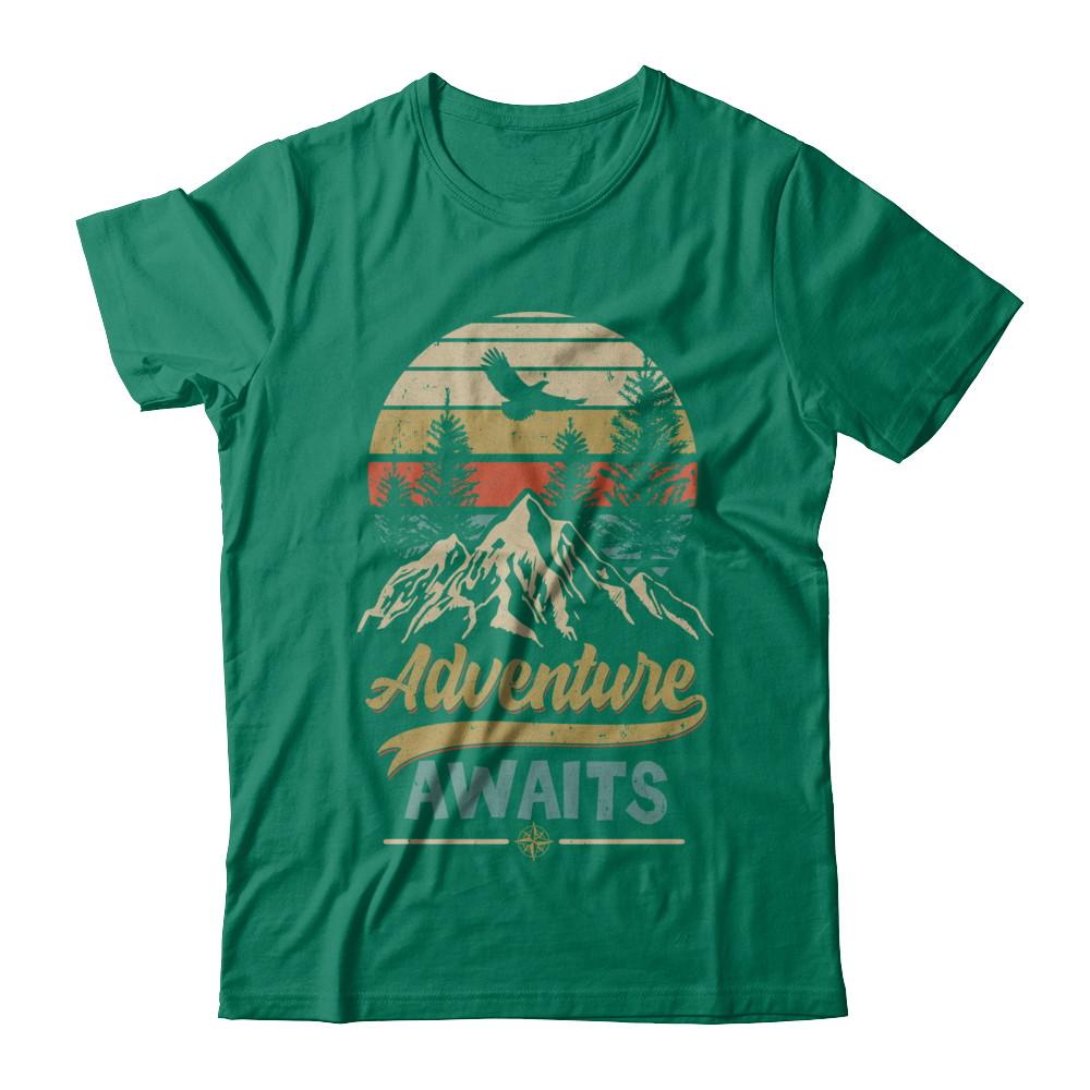 Vintage Adventure Awaits Camping Camper Outdoor Travel-T-Shirt & Hoodie-Classic T-Shirt-Kelly Green