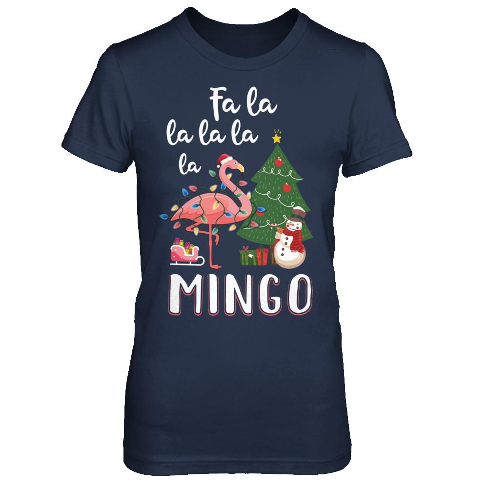 Cute Pink Flamingo Santa Hat Merry Christmas-T-Shirt & Hoodie-Women's T-Shirt-Navy
