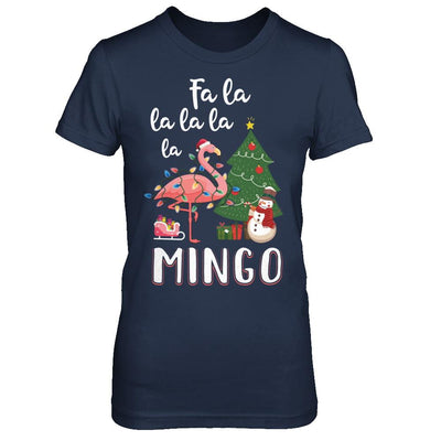 Cute Pink Flamingo Santa Hat Merry Christmas-T-Shirt & Hoodie-Women's T-Shirt-Navy