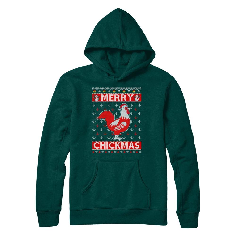 Merry Chickmas Farmer Chicken Ugly Christmas Sweater-T-Shirt & Sweatshirt-Pullover Hoodie-Deep Forest