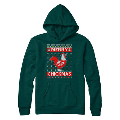 Merry Chickmas Farmer Chicken Ugly Christmas Sweater-T-Shirt & Sweatshirt-Pullover Hoodie-Deep Forest
