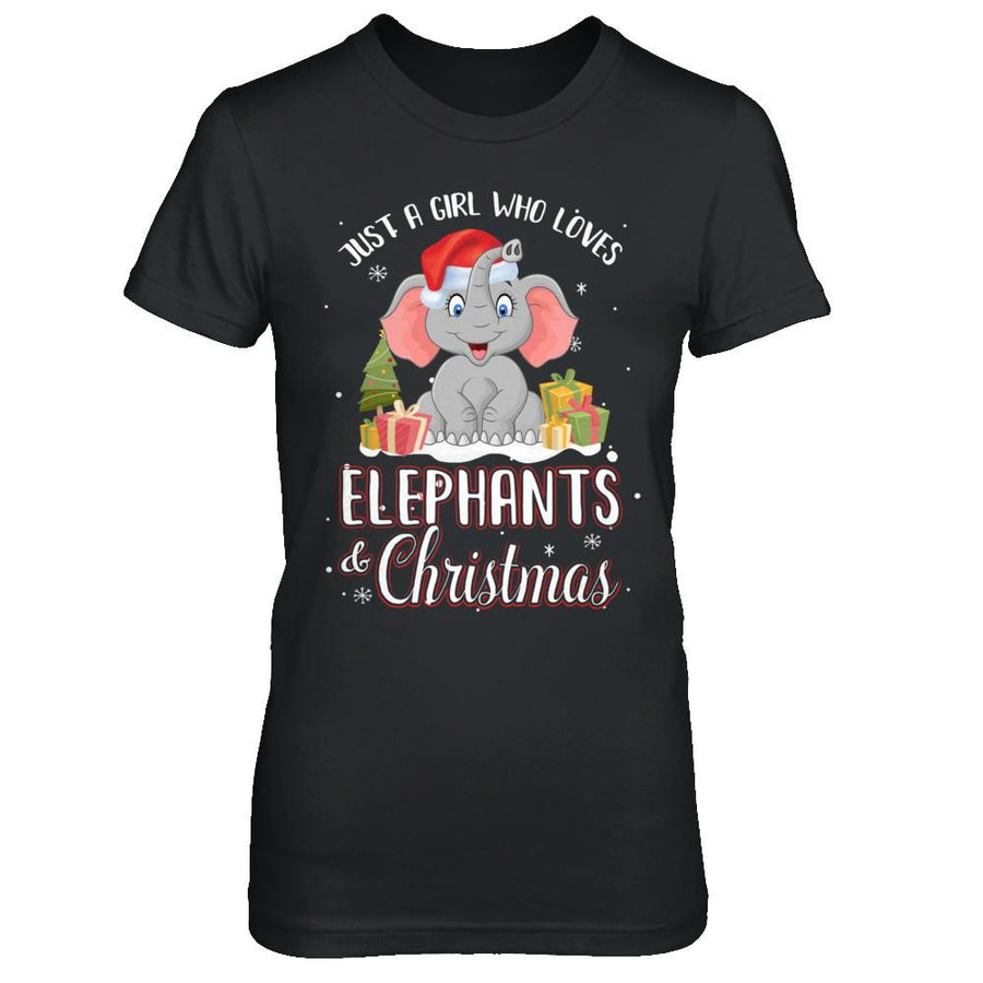 Just A Girl Who Loves Elephants And Christmas-T-Shirt & Sweatshirt-Women's T-Shirt-Black