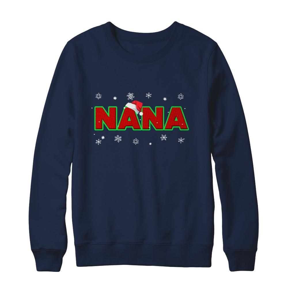 Nana Christmas Santa Ugly Sweater Gift-T-Shirt & Sweatshirt-Crewneck Sweatshirt-Navy