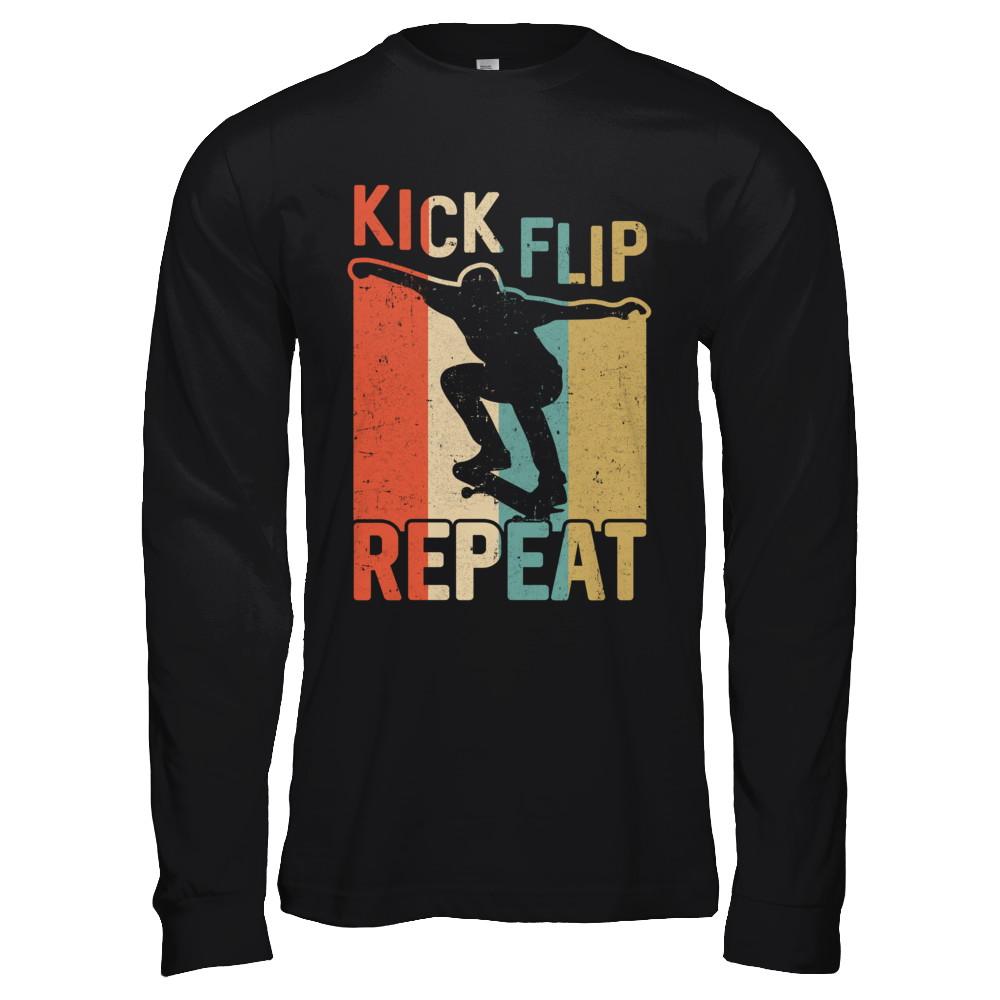 Kick Flip Skateboarding Repeat Vintage Skate-T-Shirt & Hoodie-Long Sleeve T-Shirt-Black