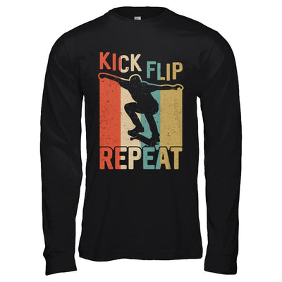 Kick Flip Skateboarding Repeat Vintage Skate-T-Shirt & Hoodie-Long Sleeve T-Shirt-Black