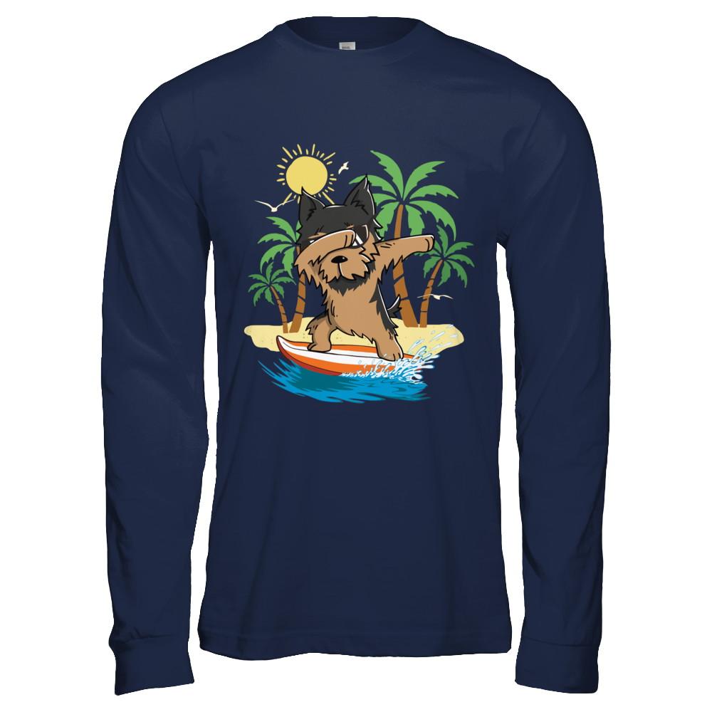 Summer Vacation Dabbing Yorkie Surfing Surfboard Gift-T-Shirt & Hoodie-Long Sleeve T-Shirt-Navy