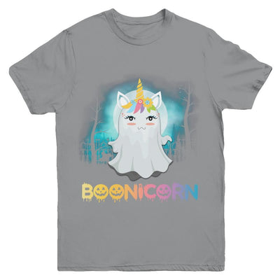 Boonicorn Ghost Unicorn Halloween Girls Youth-Youth Shirt-Youth T-Shirt-Sport Grey