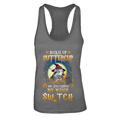 Buckle Up Buttercup Halloween Witch Husky Costume-T-Shirt & Tank Top-Women's Ideal Racerback Tank-Dark Grey