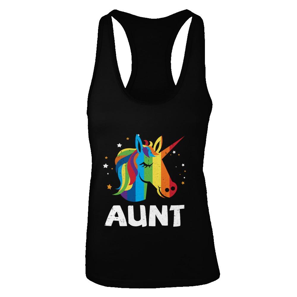 LGBT Pride Lesbian Gay Proud Aunt Unicorn-T-Shirt & Tank Top-Women's Ideal Racerback Tank-Black