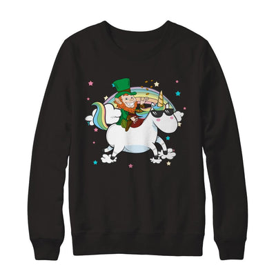 St Patrick's Day Lepricorn Leprechaun Riding Unicorn-T-Shirt & Hoodie-Crewneck Sweatshirt-Black