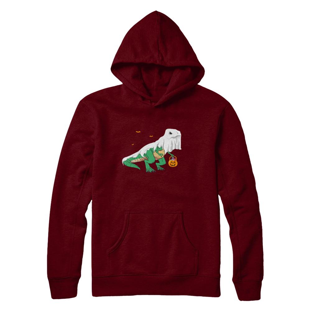 Halloween T Rex Dinosaur Ghost Trick Or Treat-T-Shirt & Hoodie-Pullover Hoodie-Maroon