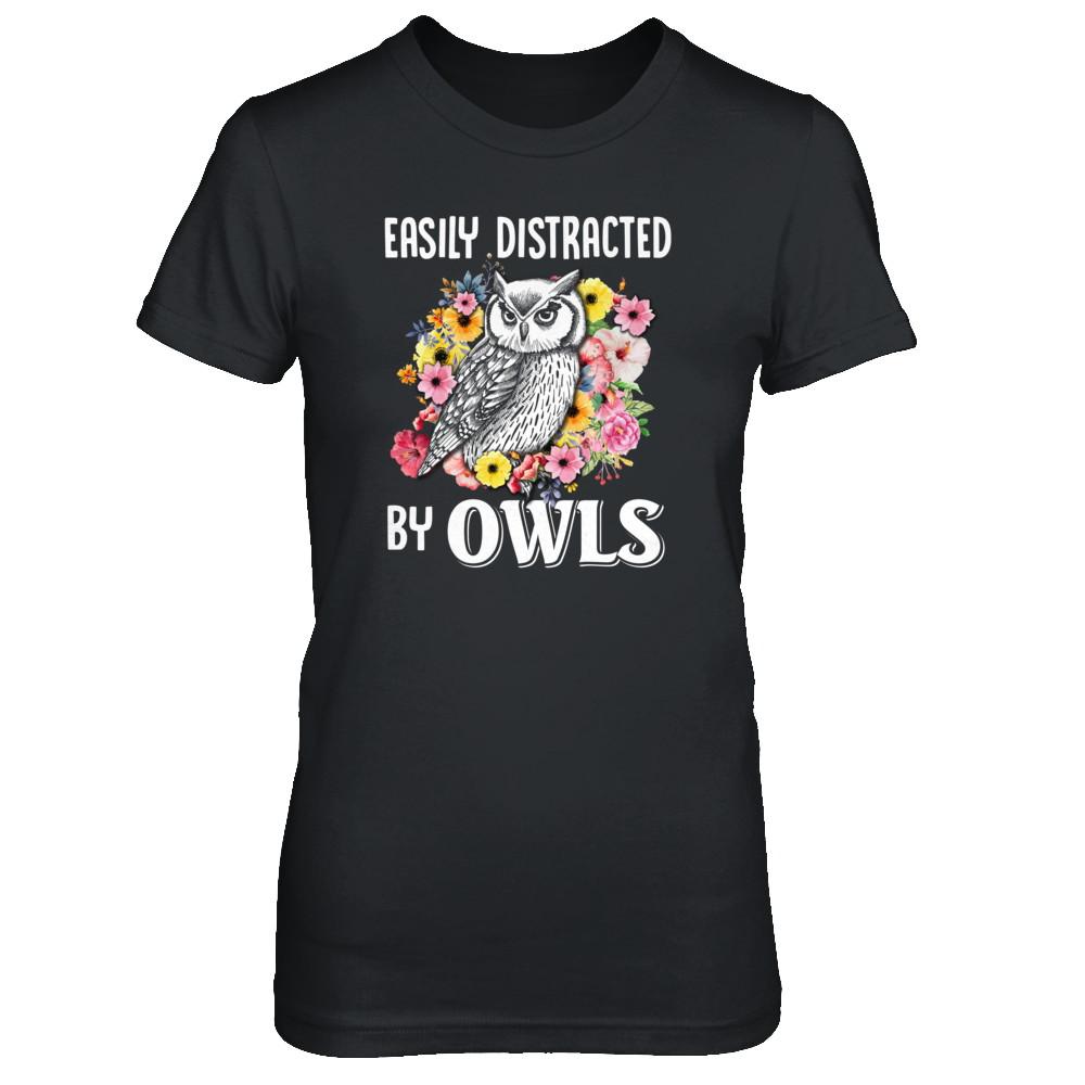 Easily Distracted By Owls-T-Shirt & Tank Top-Women's T-Shirt-Black