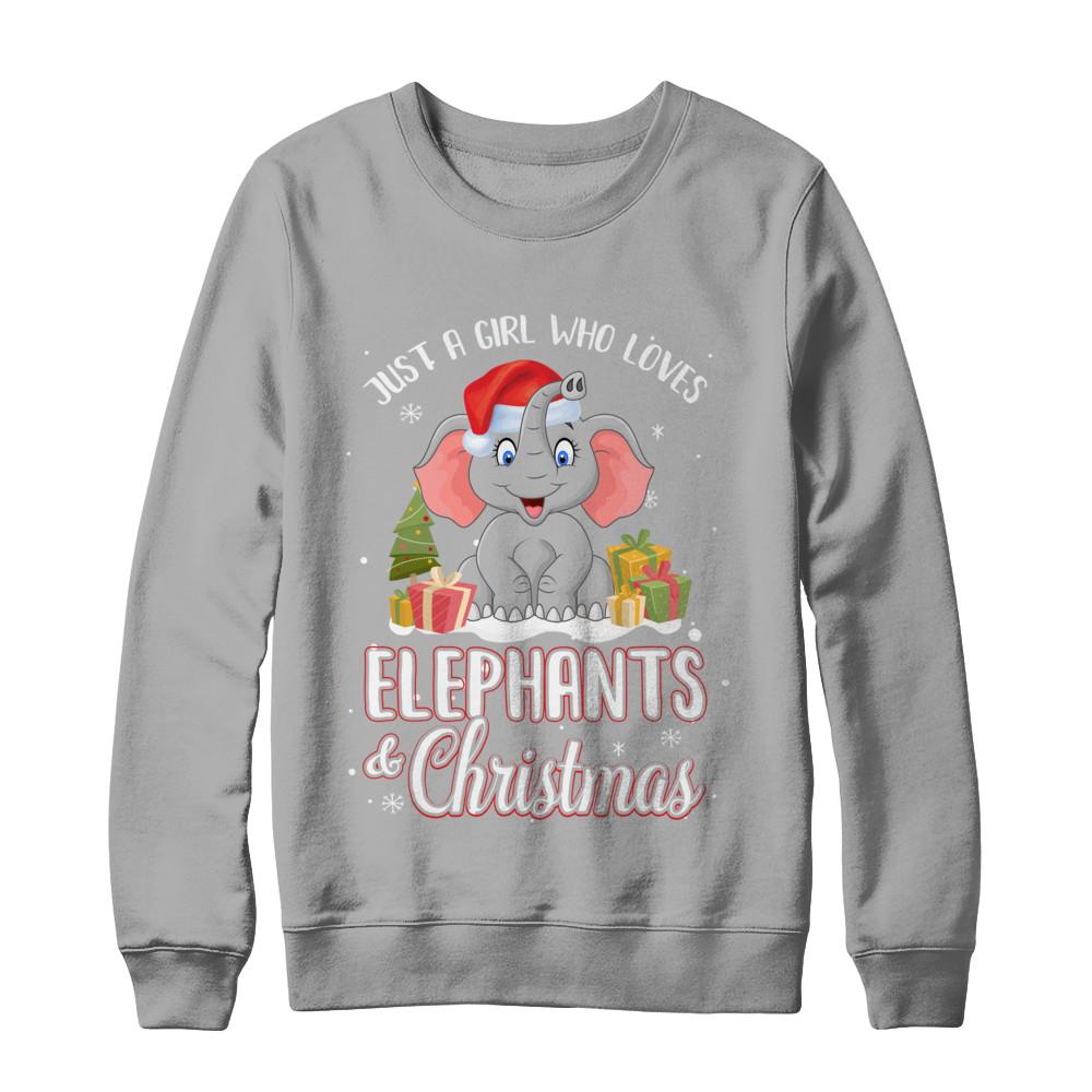 Just A Girl Who Loves Elephants And Christmas-T-Shirt & Sweatshirt-Crewneck Sweatshirt-Light Steel