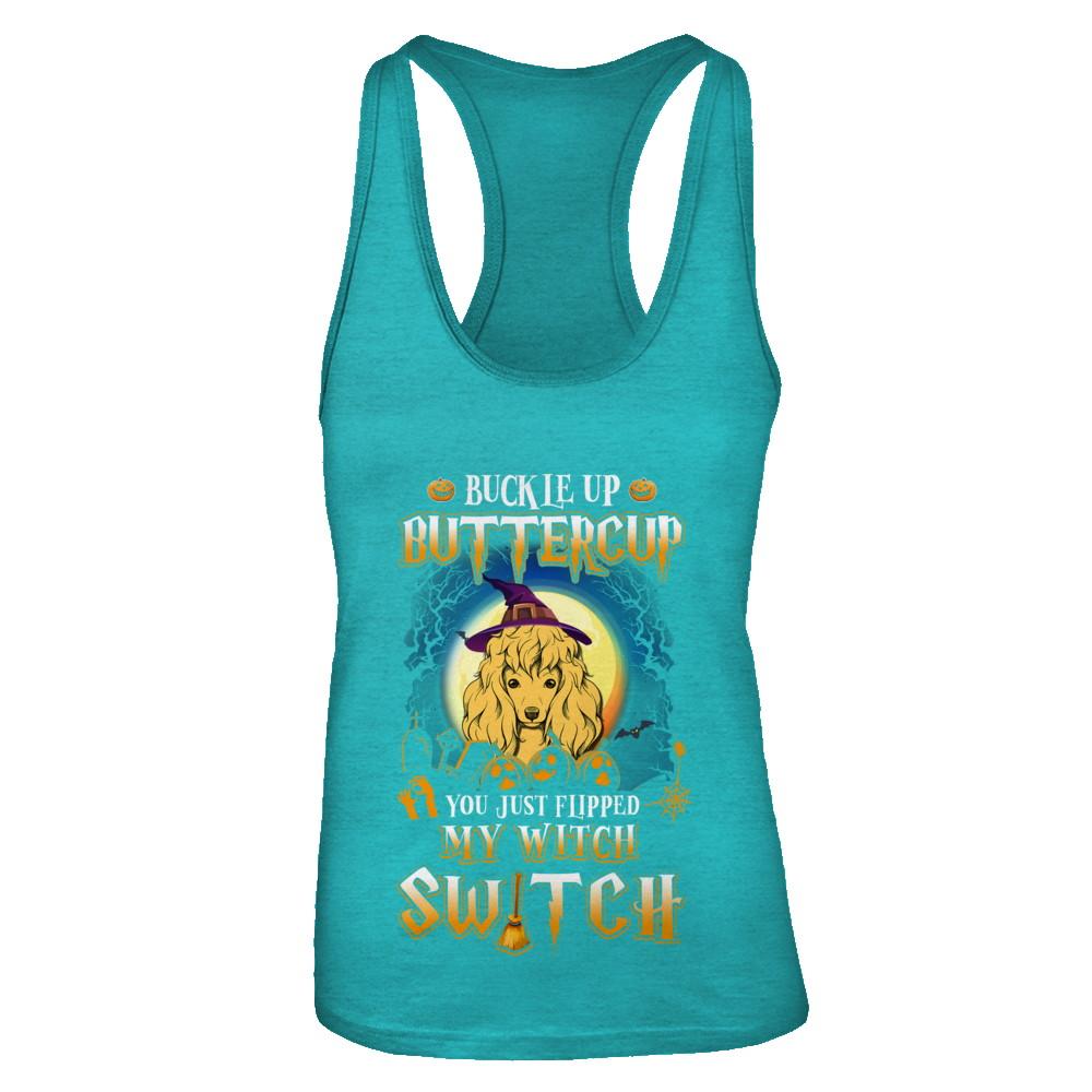 Buckle Up Buttercup Halloween Witch Poodle Costume-T-Shirt & Tank Top-Women's Ideal Racerback Tank-Tahiti Blue