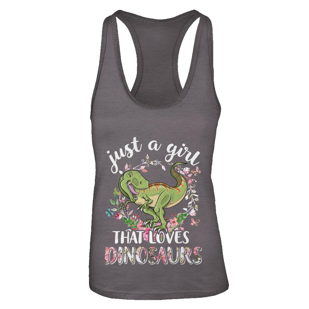Saurus Just A Girl That Loves Dinosaurs T-Rex Gift-T-Shirt & Tank Top-Women's Ideal Racerback Tank-Dark Grey