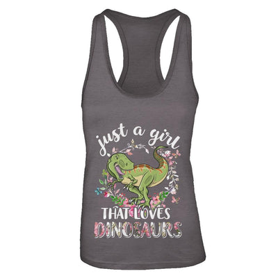 Saurus Just A Girl That Loves Dinosaurs T-Rex Gift-T-Shirt & Tank Top-Women's Ideal Racerback Tank-Dark Grey