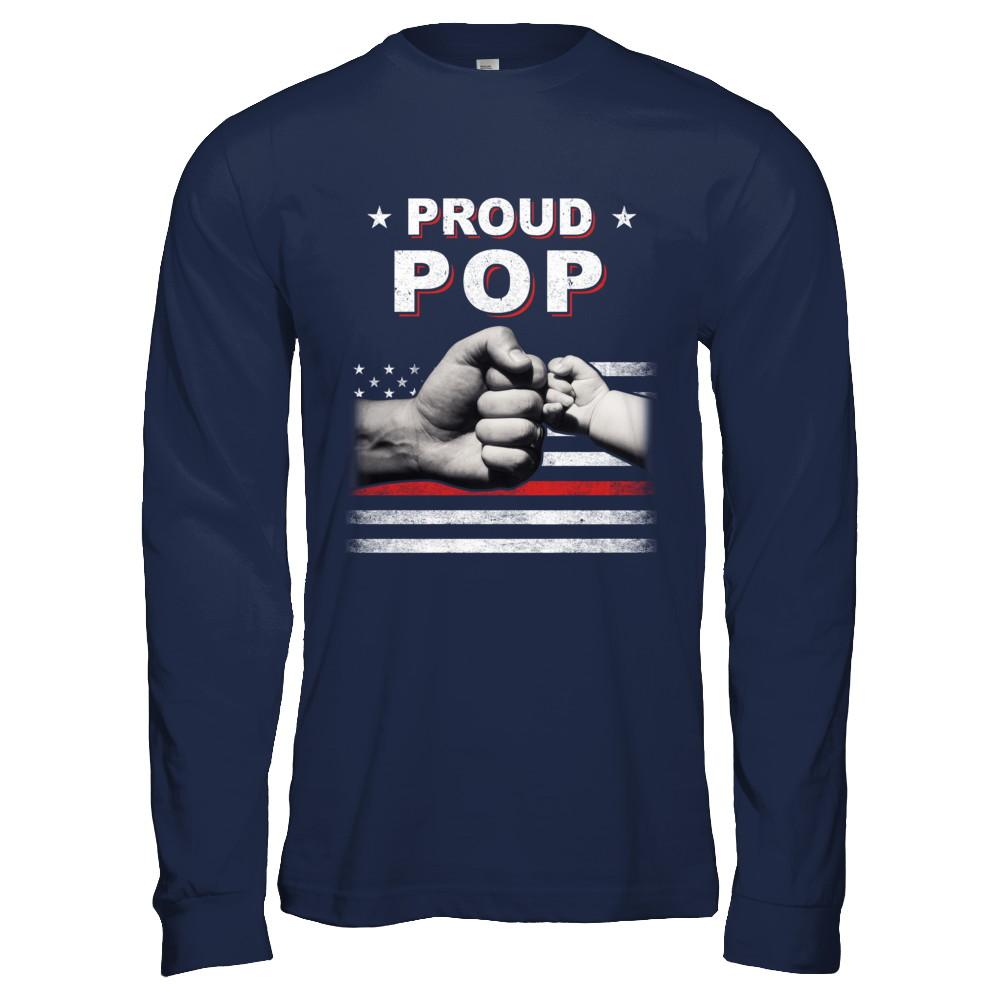 Proud Pop Fireman Firefighter Thin Red Line Flag Fathers Day-T-Shirt & Hoodie-Long Sleeve T-Shirt-Navy