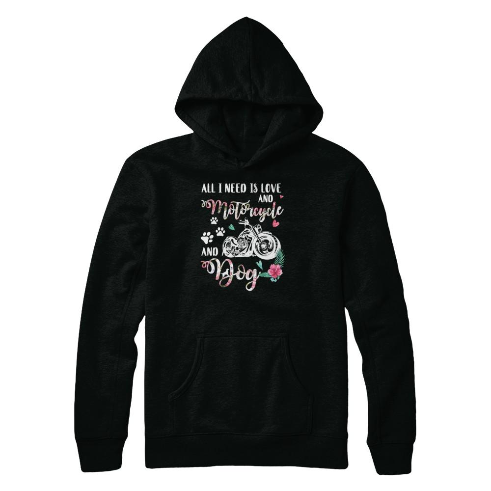 All I Need Is Love And A Motorcycle And A Dog-T-Shirt & Tank Top-Pullover Hoodie-Black