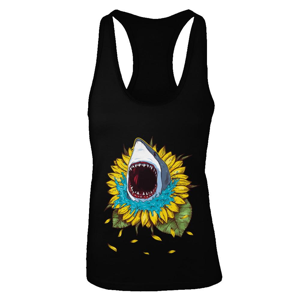 Shark Sunflower Funny Shark Lover Gift-T-Shirt & Tank Top-Women's Ideal Racerback Tank-Black