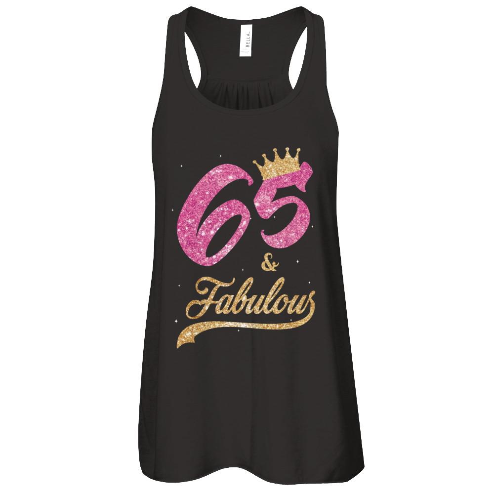 65 And Fabulous 1956 65th Birthday Gift-T-Shirt & Tank Top-Women's Flowy Racerback Tank-Black