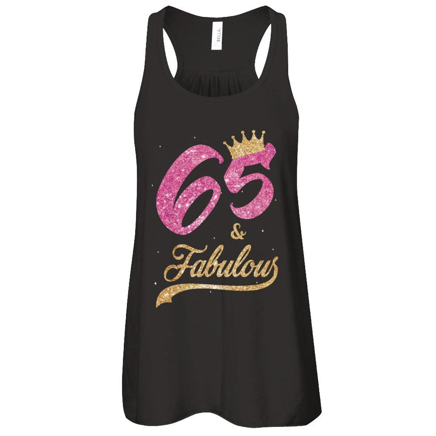 65 And Fabulous 1956 65th Birthday Gift-T-Shirt & Tank Top-Women's Flowy Racerback Tank-Black