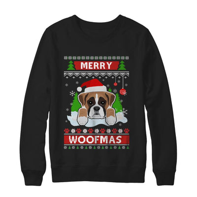 Boxer Merry Woofmas Ugly Christmas Sweater-T-Shirt & Sweatshirt-Crewneck Sweatshirt-Black